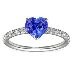 Bague Solitaire Diamant Avec Accents Coeur Saphir Sri Lankais 3 Carats