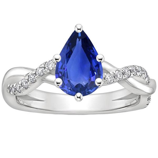 Bague Solitaire Diamant Avec Accents Saphir Bleu Poire 4.75 Carats - HarryChadEnt.FR