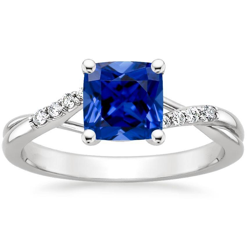Bague Solitaire Diamant Coussin Saphir Bleu Avec Accents 2.50 Carats - HarryChadEnt.FR