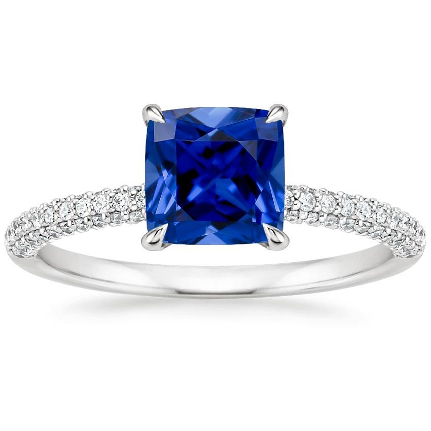 Bague Solitaire Diamant Coussin Saphir Bleu Avec Accents 3.25 Carats - HarryChadEnt.FR