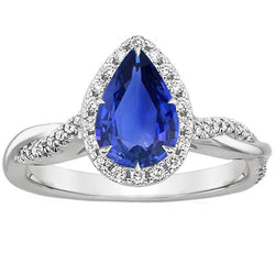 Bague Solitaire Diamant Halo Saphir Bleu Avec Accents 5.50 Carats