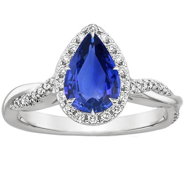 Bague Solitaire Diamant Halo Saphir Bleu Avec Accents 5.50 Carats - HarryChadEnt.FR