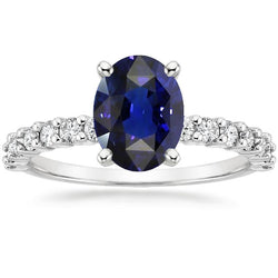 Bague Solitaire Diamant Ovale & Rond SriLanka Accents Saphir 5 Carats