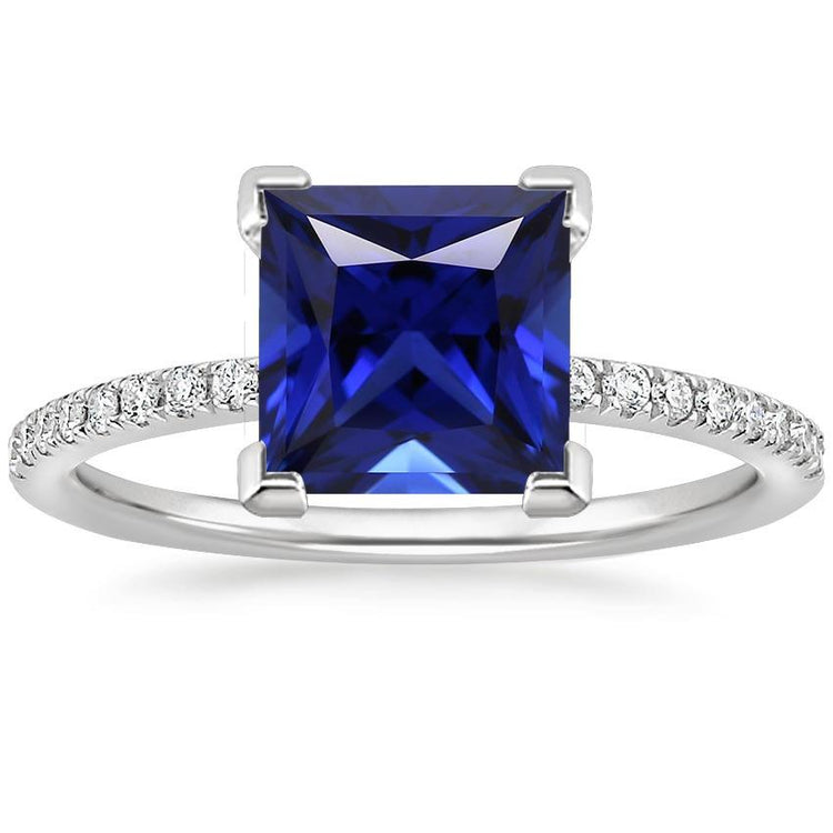Bague Solitaire Diamant Princesse Saphir Bleu Avec Accents 5.50 Carats - HarryChadEnt.FR