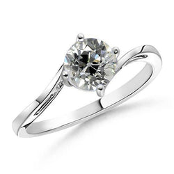 Bague Solitaire Diamant Vieux mineur Taille Ronde 1.50 Carats Style Tension