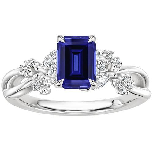 Bague Solitaire Diamant avec Accents Saphir Bleu Émeraude 4 Carats - HarryChadEnt.FR