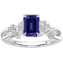 Bague Solitaire Diamant avec Accents Saphir Bleu Émeraude 4 Carats