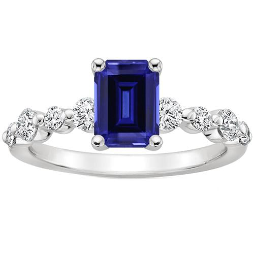 Bague Solitaire Diamant avec Accents Saphir Bleu Émeraude 4.50 Carats - HarryChadEnt.FR