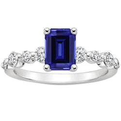 Bague Solitaire Diamant avec Accents Saphir Bleu Émeraude 4.50 Carats