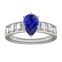 Bague Solitaire Emeraude Accents Diamants Saphir Bleu 2.50 Carats