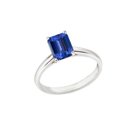 Bague Solitaire Emeraude Saphir Bleu Naturel 2 Carats Sertie De Griffes