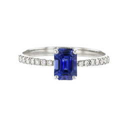 Bague Solitaire Émeraude Saphir Bleu & Pavé Diamants 2.50 Carats