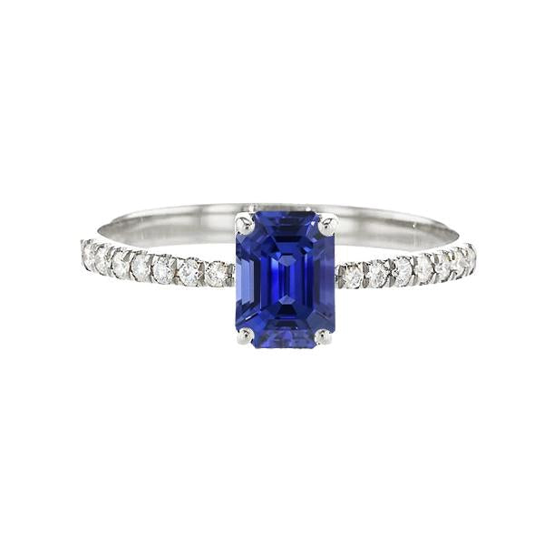 Bague Solitaire Émeraude Saphir Bleu & Pavé Diamants 2.50 Carats - HarryChadEnt.FR