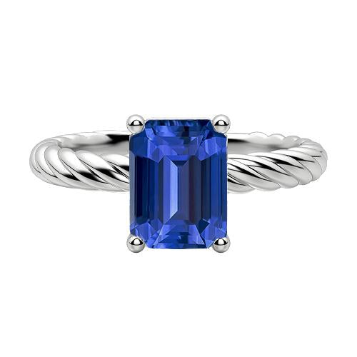 Bague Solitaire Émeraude Saphir Bleu Style Corde Torsadée Or 2 Carats - HarryChadEnt.FR