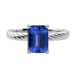 Bague Solitaire Émeraude Saphir Bleu Style Corde Torsadée Or 2 Carats