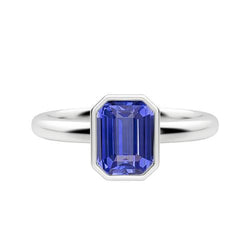 Bague Solitaire Emeraude Serti Lunette Saphir Sri Lanka 1.50 Carats