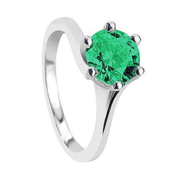 Bague Solitaire Émeraude Verte Ronde 3 Carats Or Blanc 14K