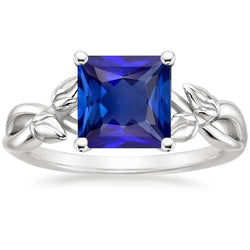 Bague Solitaire Femme 5 Carats Princesse Saphir Bleu Or Blanc