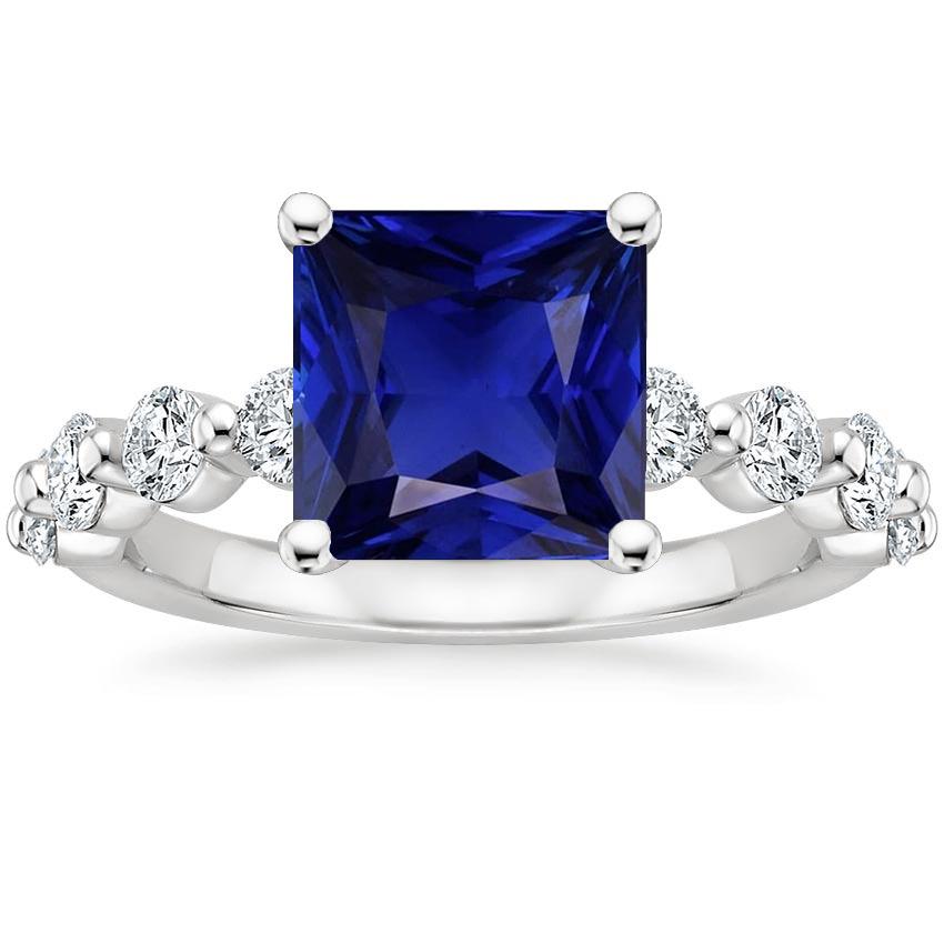 Bague Solitaire Femme Avec Accents 6 Carats Taille Princesse Saphir Bleu - HarryChadEnt.FR
