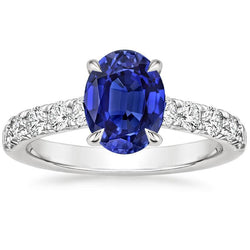 Bague Solitaire Femme Avec Accents Saphir Bleu & Diamants 4 Carats