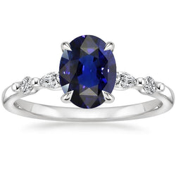 Bague Solitaire Femme Avec Accents Saphir Bleu & Diamants 4 Carats