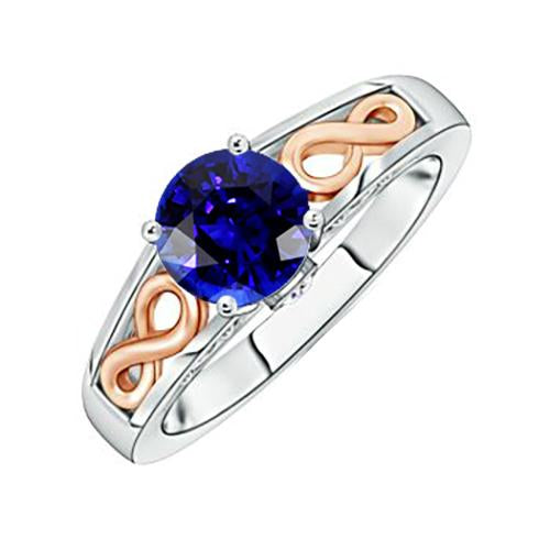 Bague Solitaire Femme Bicolore Style Vintage Saphir Bleu 1.50 Carats - HarryChadEnt.FR