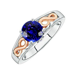 Bague Solitaire Femme Bicolore Style Vintage Saphir Bleu 1.50 Carats