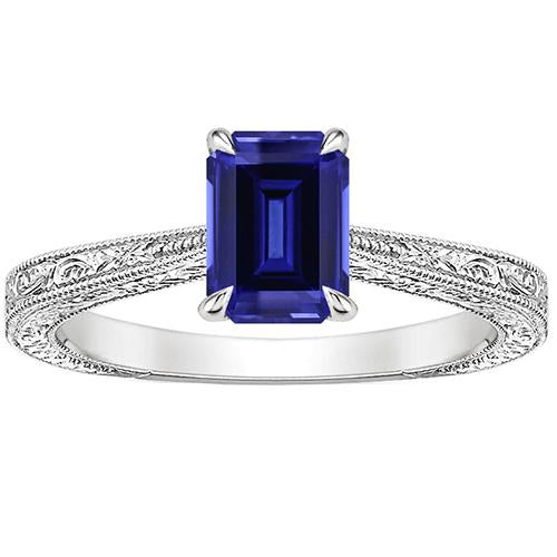 Bague Solitaire Femme Emeraude Bleu Saphir Tige Filigrane 2.50 Carats - HarryChadEnt.FR