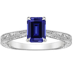 Bague Solitaire Femme Emeraude Bleu Saphir Tige Filigrane 2.50 Carats