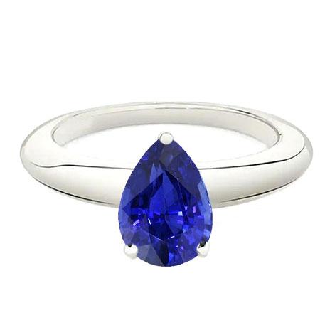 Bague Solitaire Femme Or Blanc Forme Poire Saphir Bleu 1.50 Carats - HarryChadEnt.FR