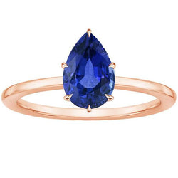 Bague Solitaire Femme Or Rose Poire Ceylan Saphir Sertie De Griffes 4 Carats