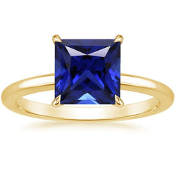 Bague Solitaire Femme Princesse Sri Lanka Saphir Or Jaune 5 Carats