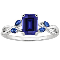 Bague Solitaire Femme Saphir Bleu Avec Accents Marquise 3.50 Carats