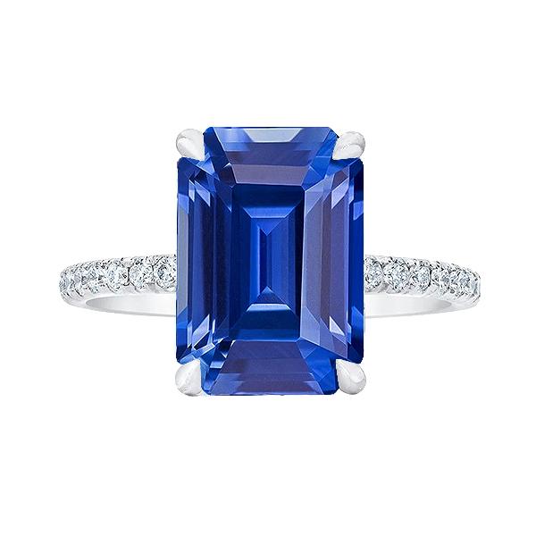 Bague Solitaire Femme Saphir Bleu Emeraude Diamants Accentués 5 Carats - HarryChadEnt.FR