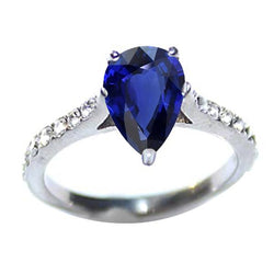 Bague Solitaire Femme Saphir Bleu Poire Avec Accents Diamant 3 Carats