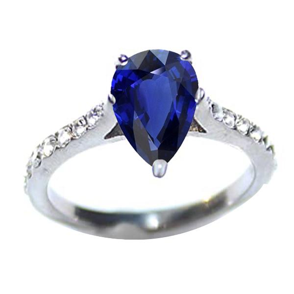 Bague Solitaire Femme Saphir Bleu Poire Avec Accents Diamant 3 Carats - HarryChadEnt.FR