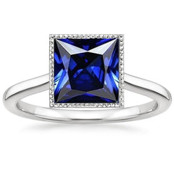 Bague Solitaire Femme Taille Princesse Lunette sertie Saphir de Ceylan 5 Carats