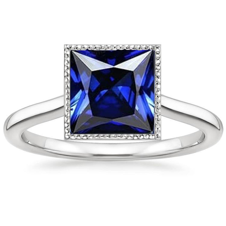 Bague Solitaire Femme Taille Princesse Lunette sertie Saphir de Ceylan 5 Carats - HarryChadEnt.FR