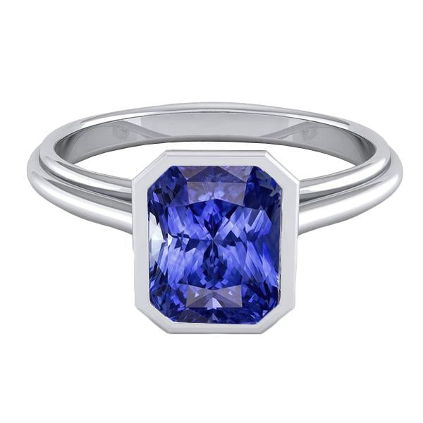 Bague Solitaire Femme en Or Radiant Cut Saphir Lunette sertie 2.50 Carats - HarryChadEnt.FR
