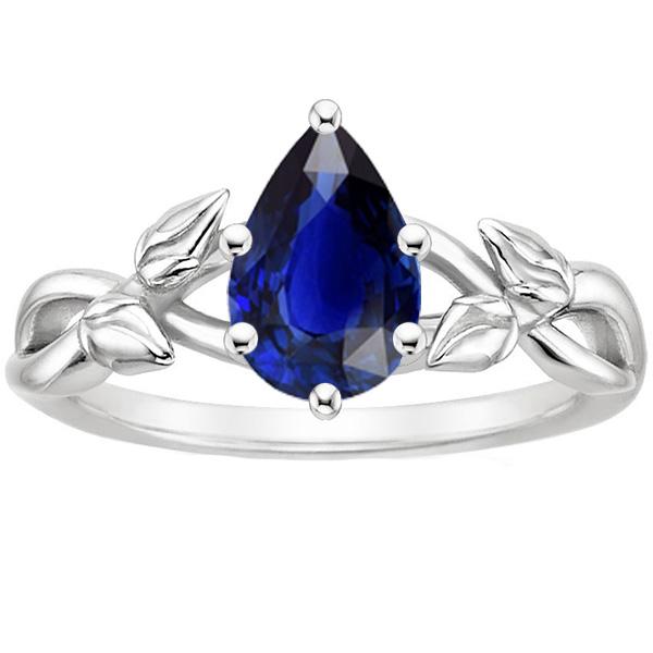 Bague Solitaire Feuille Style Infini Forme Poire Saphir Bleu 2 Carats - HarryChadEnt.FR