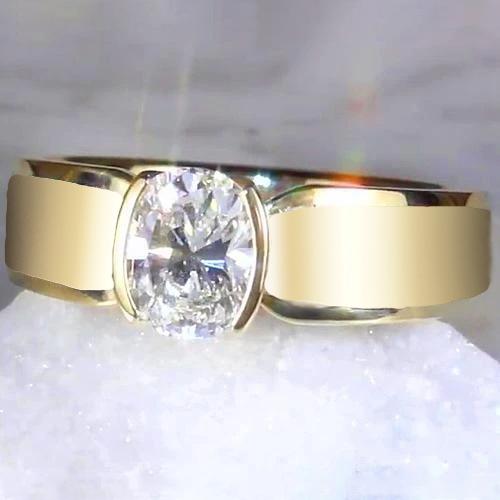 Bague Solitaire Homme Diamant Ovale 1.50 Carats Bijoux Or Jaune - HarryChadEnt.FR