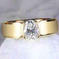 Bague Solitaire Homme Diamant Ovale 1.50 Carats Bijoux Or Jaune