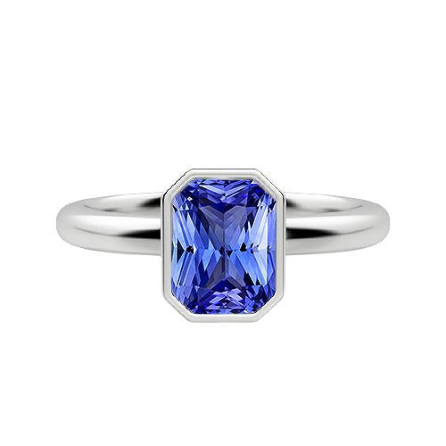 Bague Solitaire Lunette Radiante Serti Saphir Bleu Naturel 1.50 Carats - HarryChadEnt.FR