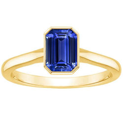 Bague Solitaire Lunette Sertie Émeraude Saphir Sri Lankais 3 Carats