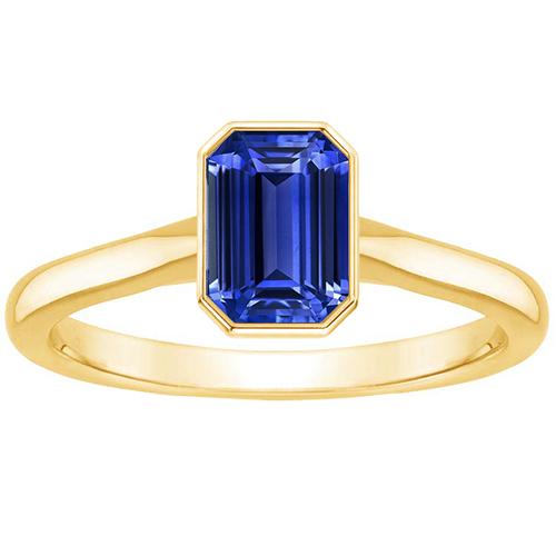 Bague Solitaire Lunette Sertie Émeraude Saphir Sri Lankais 3 Carats - HarryChadEnt.FR