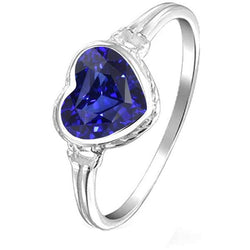 Bague Solitaire Lunette sertie Coeur Saphir Bleu Naturel 2 Carats