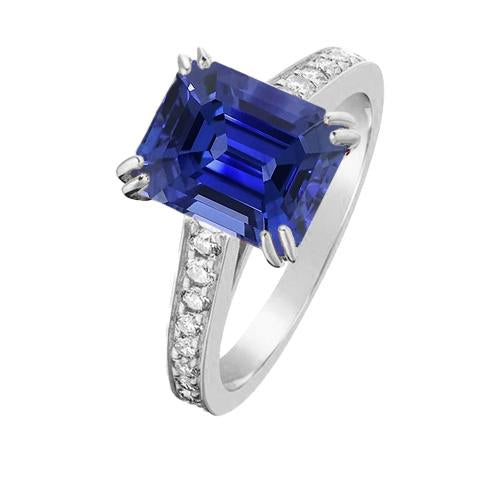 Bague Solitaire Mariage Avec Accents Saphir Bleu Émeraude 3 Carats - HarryChadEnt.FR