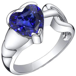 Bague Solitaire Mariage Or Blanc Coeur Saphir Bleu 3 Carats