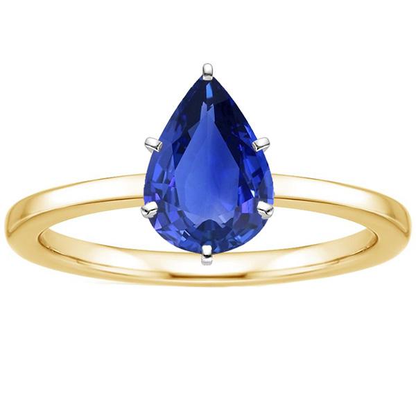 Bague Solitaire Or Bicolore 14K Poire Ceylan Saphir 2 Carats - HarryChadEnt.FR