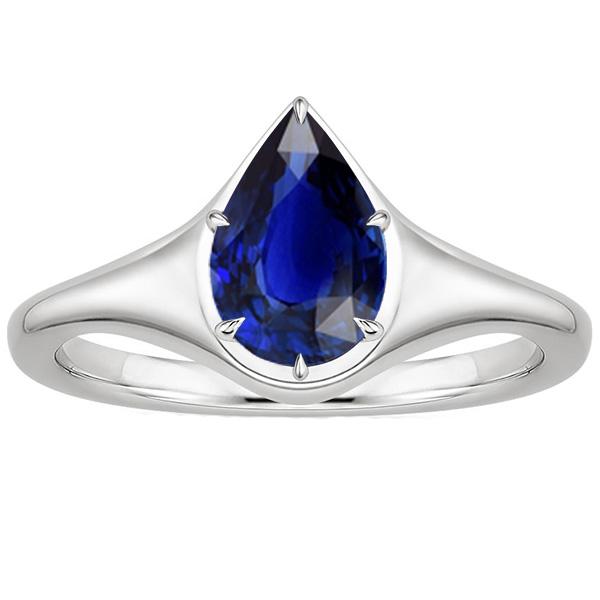 Bague Solitaire Or Blanc 14K Saphir Bleu Poire 3.50 Carats - HarryChadEnt.FR